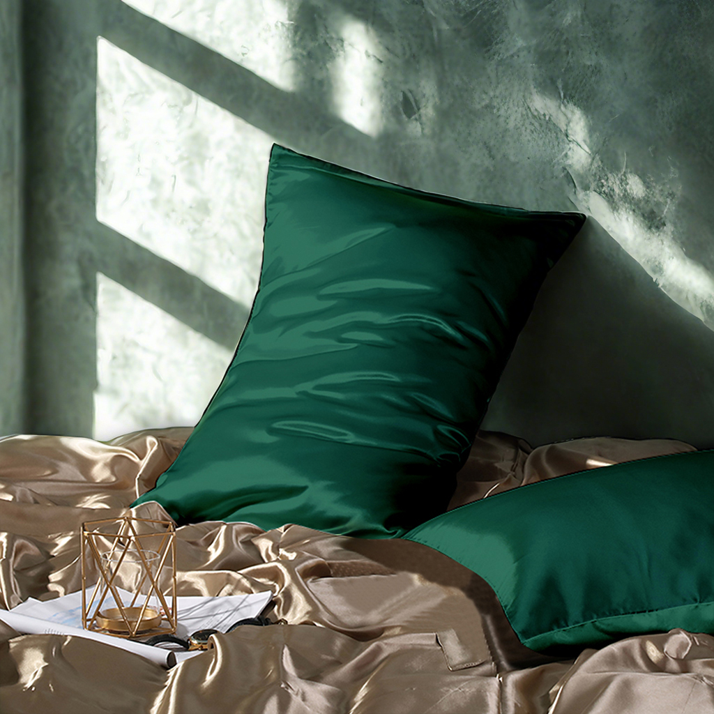 2个有光色丁枕套，奢华丝滑枕套，信封式封口，适合头发和皮肤