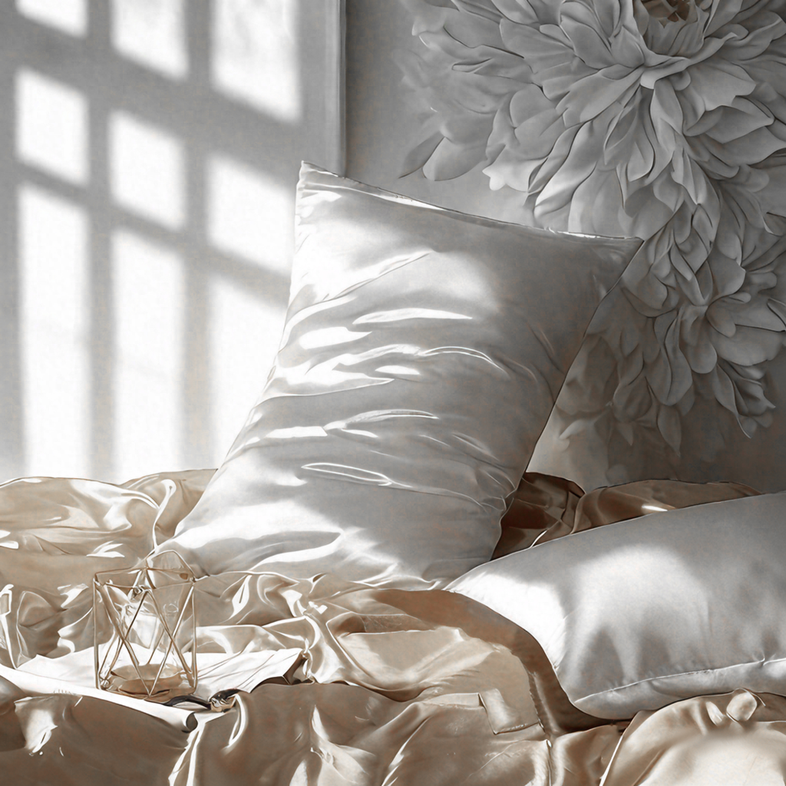 Two Glossy Satin Pillowcases, Luxurious and Silky Pillow Cases with Envelope Closure for Hair and Skin