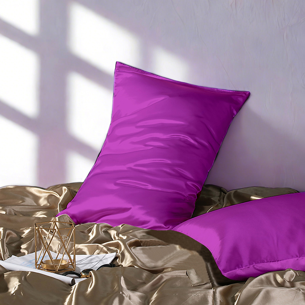 2个有光色丁枕套，奢华丝滑枕套，信封式封口，适合头发和皮肤