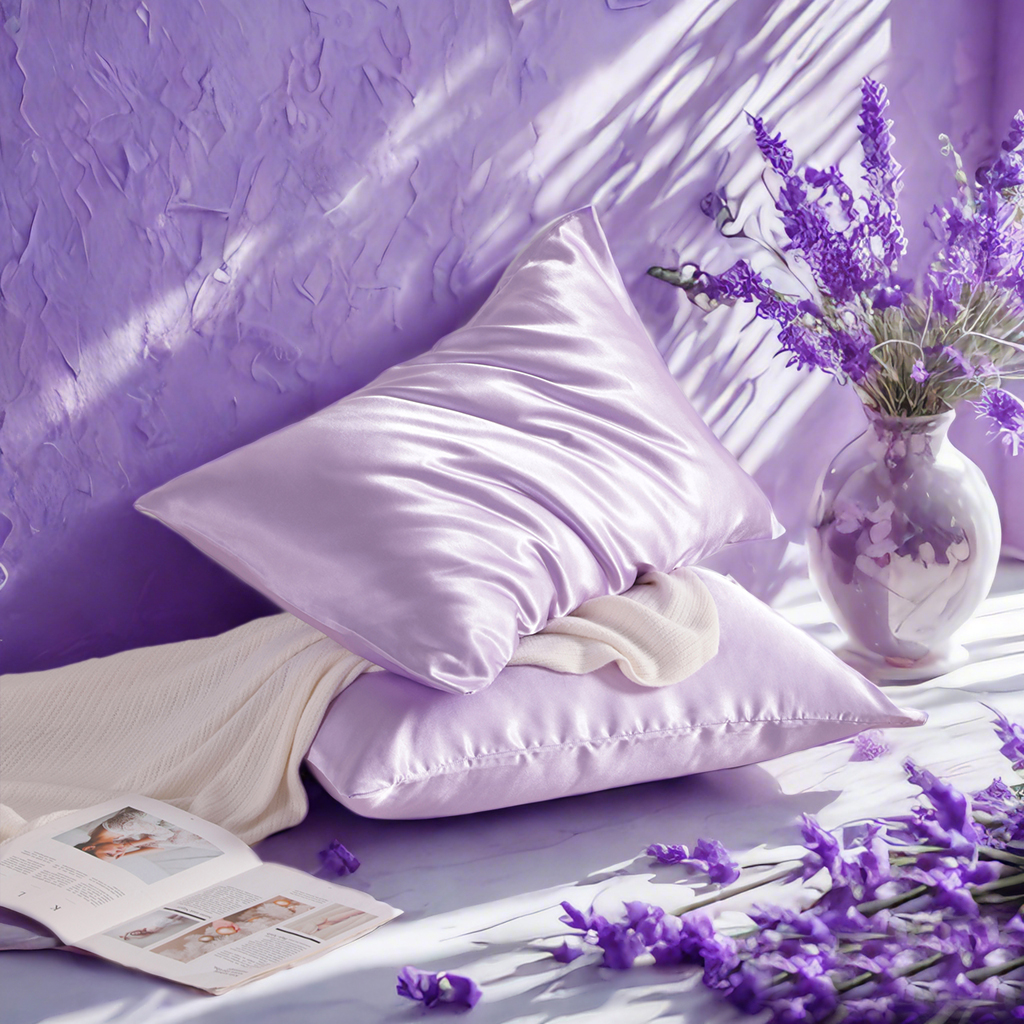 Two Glossy Satin Pillowcases, Luxurious and Silky Pillow Cases with Envelope Closure for Hair and Skin