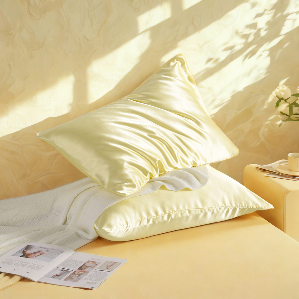 Two Glossy Satin Pillowcases, Luxurious and Silky Pillow Cases with Envelope Closure for Hair and Skin