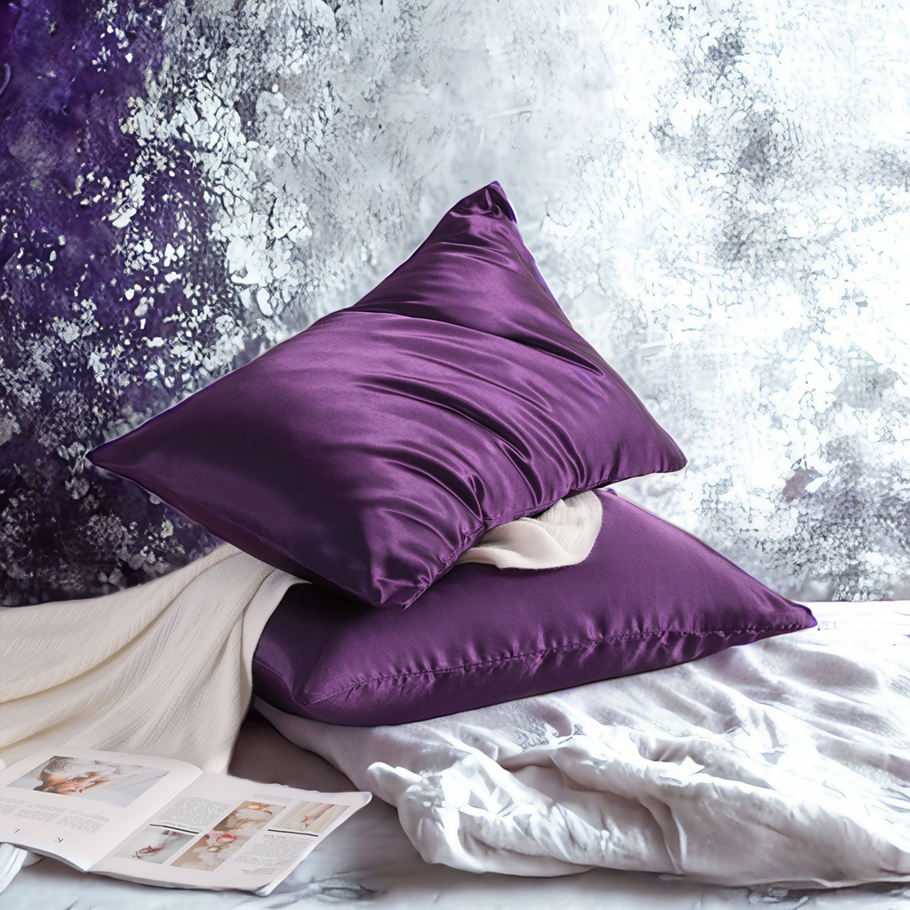 2个有光色丁枕套，奢华丝滑枕套，信封式封口，适合头发和皮肤