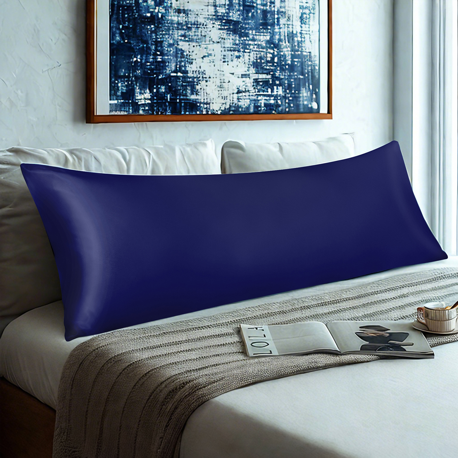 1个有光色丁身体枕套，奢华丝滑枕套，信封式封口，适合头发和皮肤