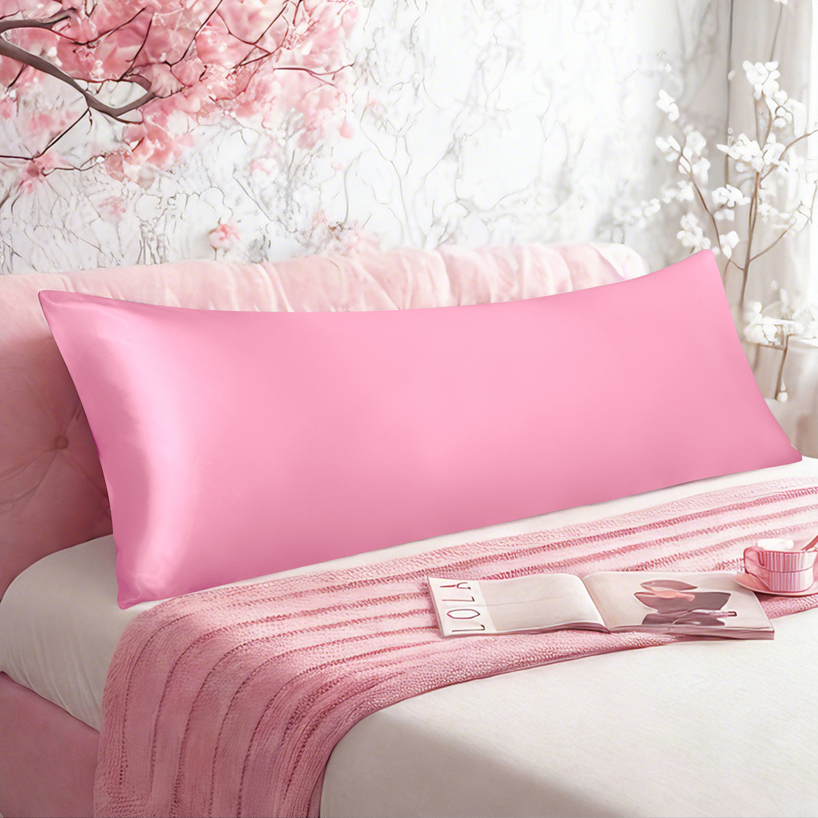 1个有光色丁身体枕套，奢华丝滑枕套，信封式封口，适合头发和皮肤