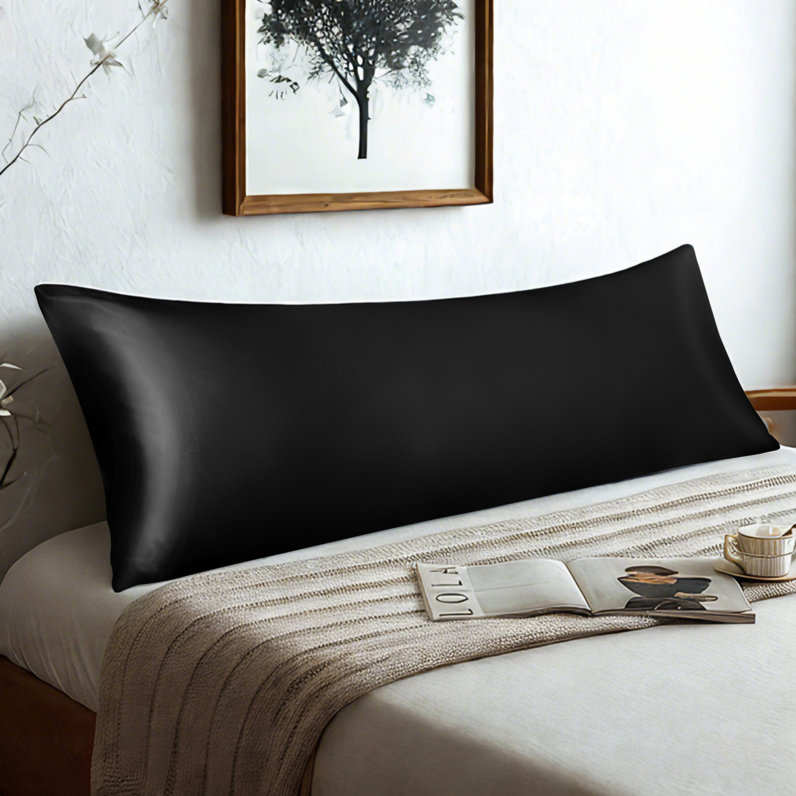 1个有光色丁身体枕套，奢华丝滑枕套，信封式封口，适合头发和皮肤