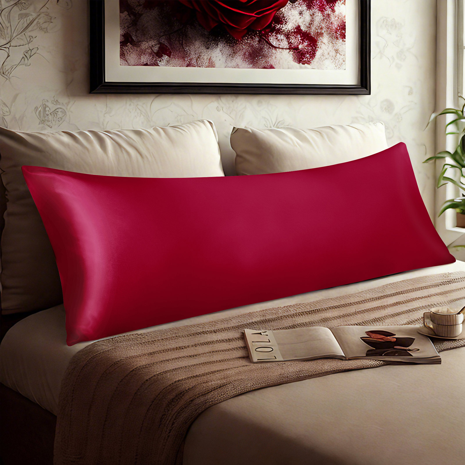 1 Pack Glossy Satin Body Pillowcase, Luxurious and Silky Pillow Case with Envelope Closure for Hair and Skin