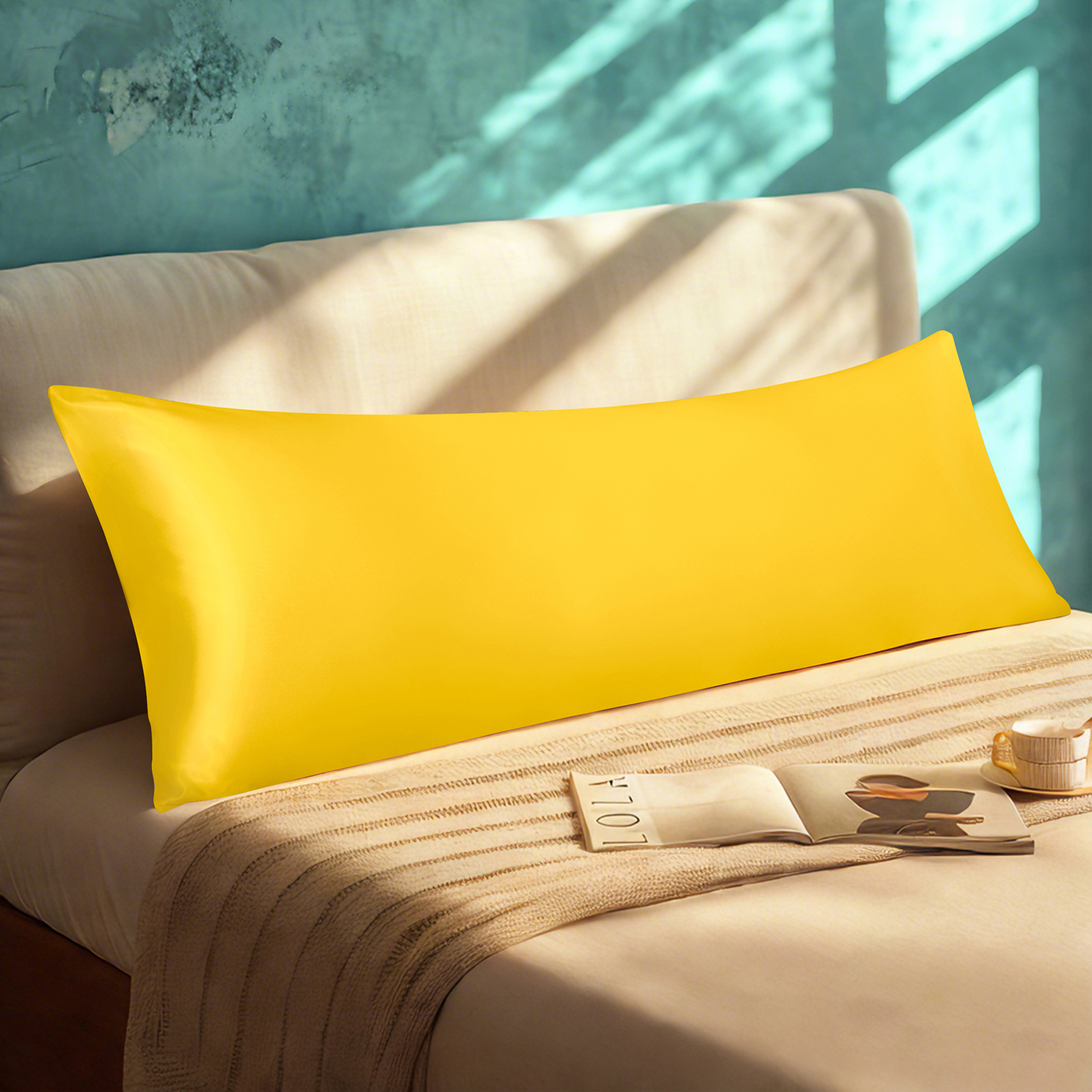 1个有光色丁身体枕套，奢华丝滑枕套，信封式封口，适合头发和皮肤