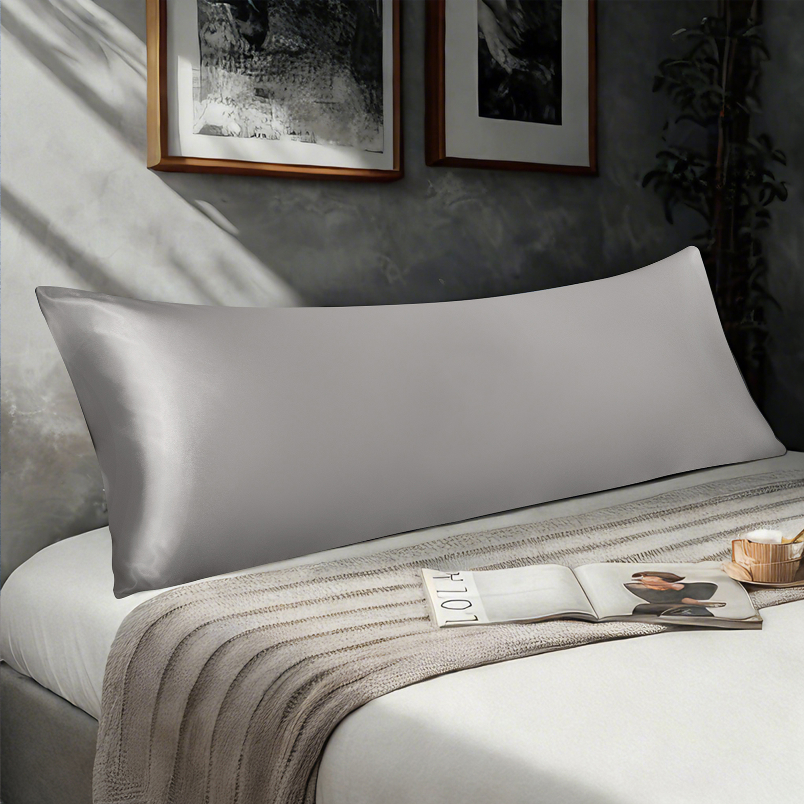1个有光色丁身体枕套，奢华丝滑枕套，信封式封口，适合头发和皮肤