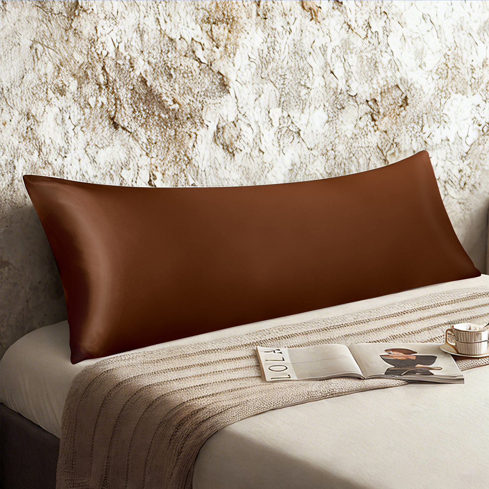 1个有光色丁身体枕套，奢华丝滑枕套，信封式封口，适合头发和皮肤