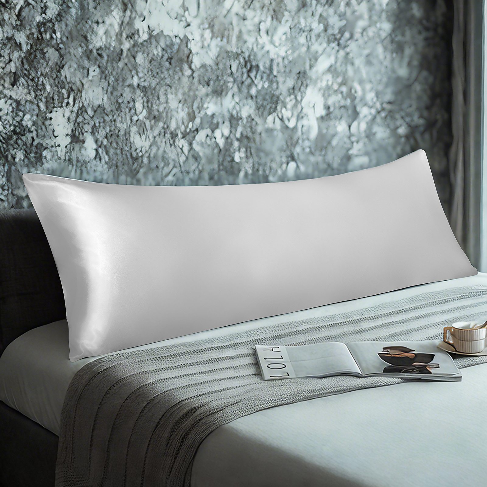 1个有光色丁身体枕套，奢华丝滑枕套，信封式封口，适合头发和皮肤