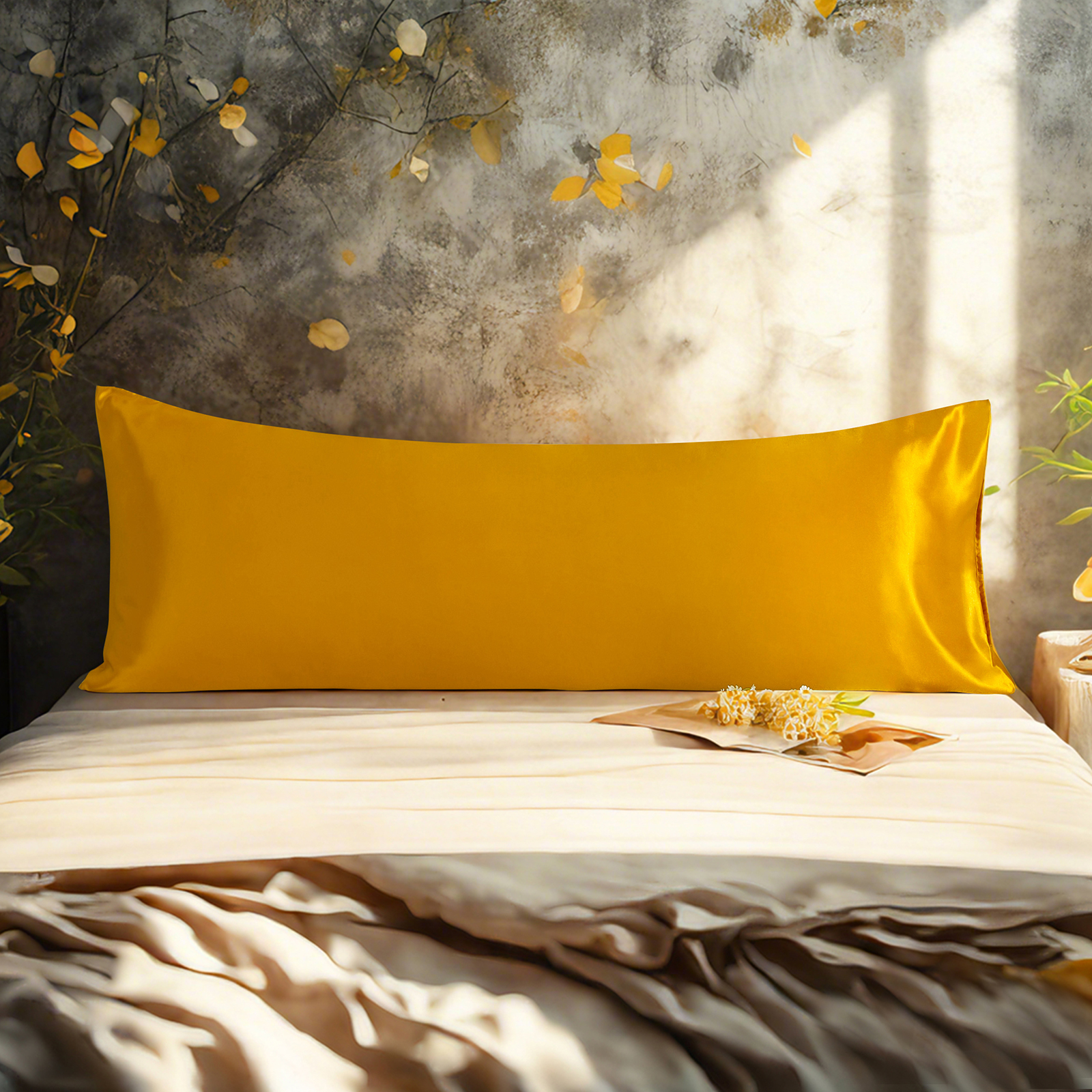 1个有光色丁身体枕套，奢华丝滑枕套，信封式封口，适合头发和皮肤