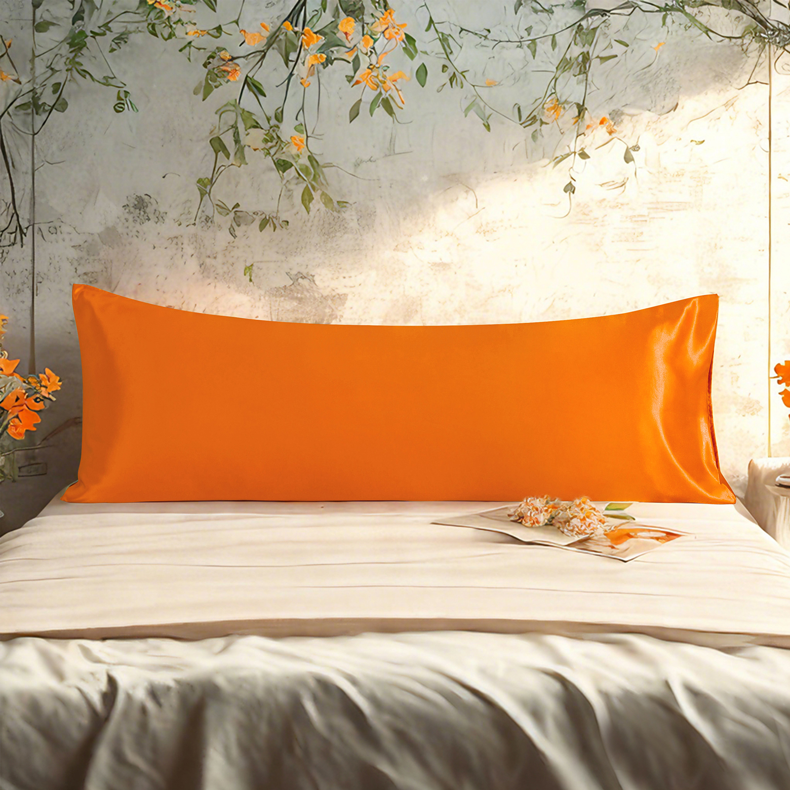 1个有光色丁身体枕套，奢华丝滑枕套，信封式封口，适合头发和皮肤