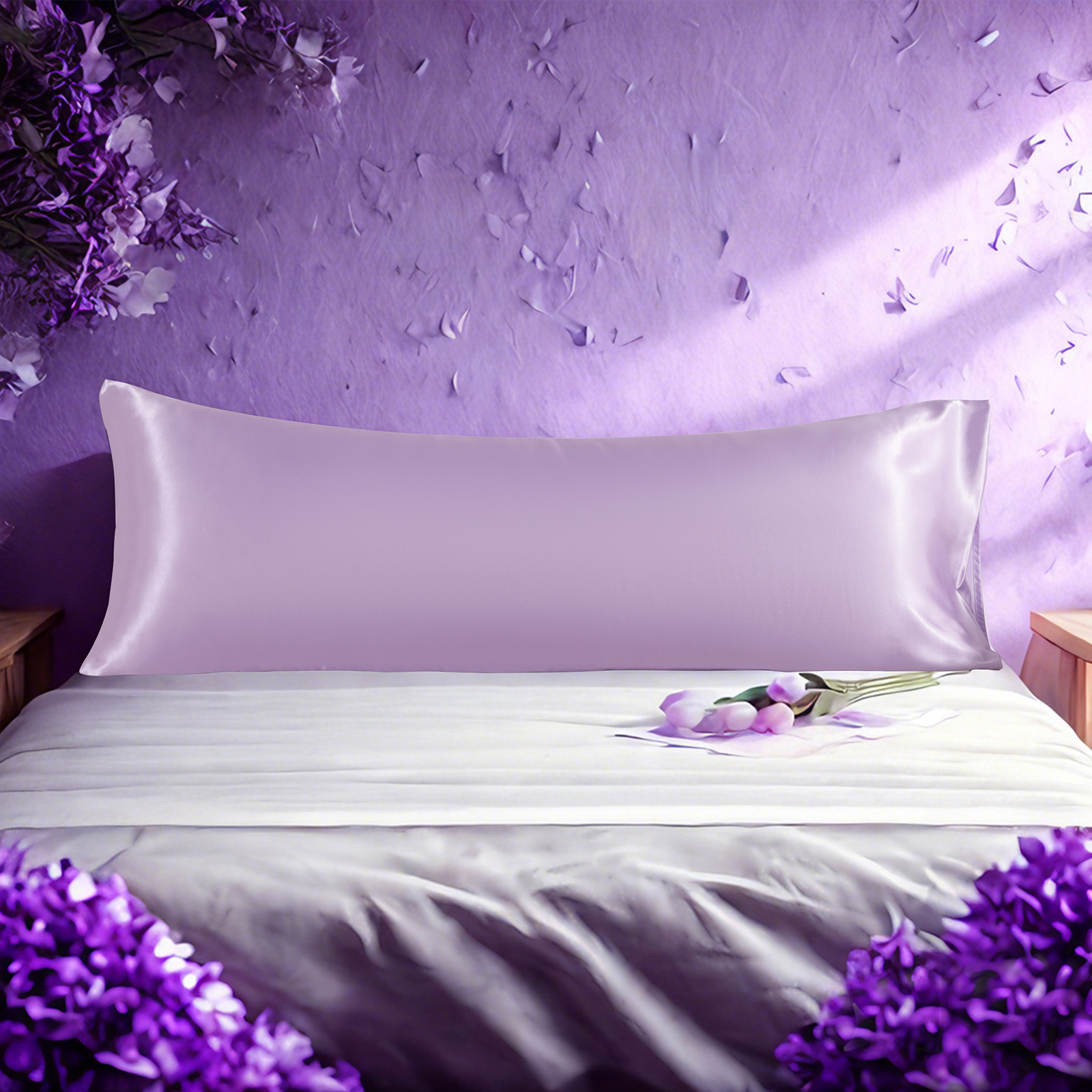 1个有光色丁身体枕套，奢华丝滑枕套，信封式封口，适合头发和皮肤