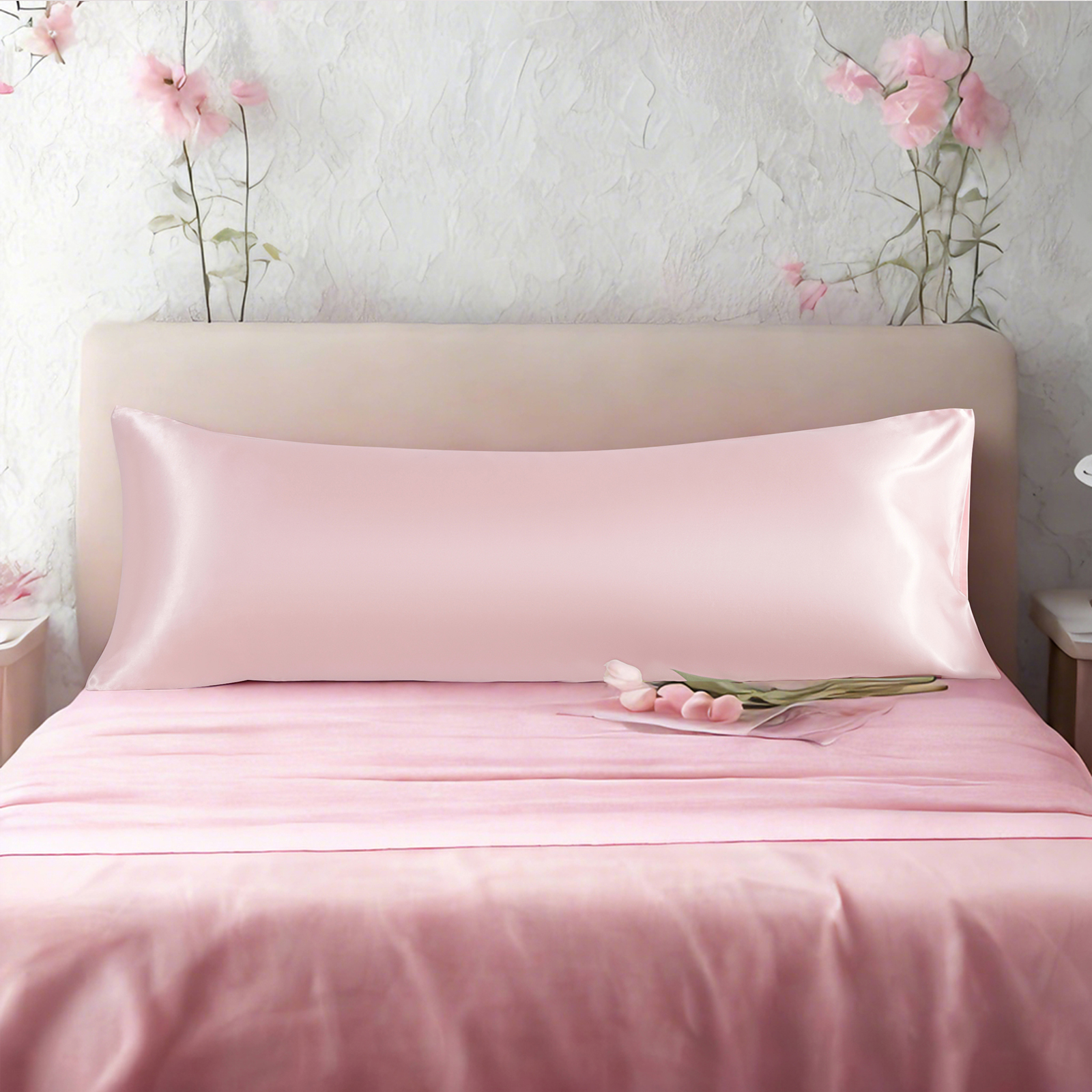 1个有光色丁身体枕套，奢华丝滑枕套，信封式封口，适合头发和皮肤