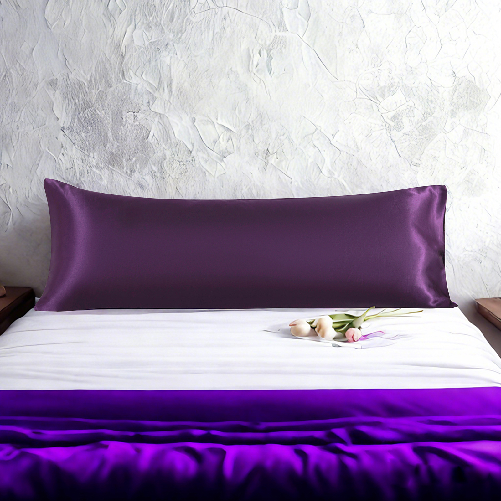1个有光色丁身体枕套，奢华丝滑枕套，信封式封口，适合头发和皮肤