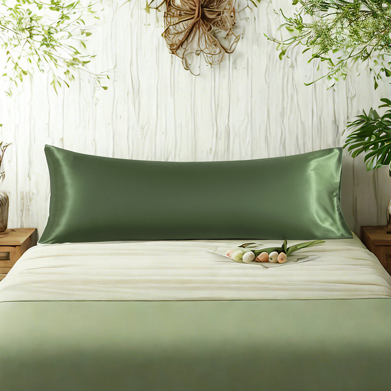 1个有光色丁身体枕套，奢华丝滑枕套，信封式封口，适合头发和皮肤