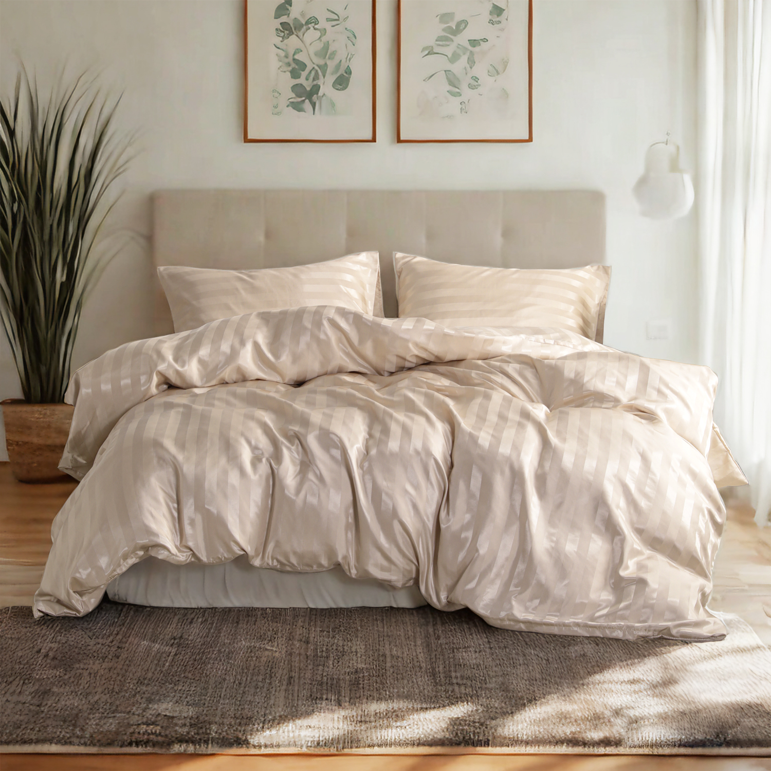 Satin duvet cover set of three, luxuriously silky, champagne