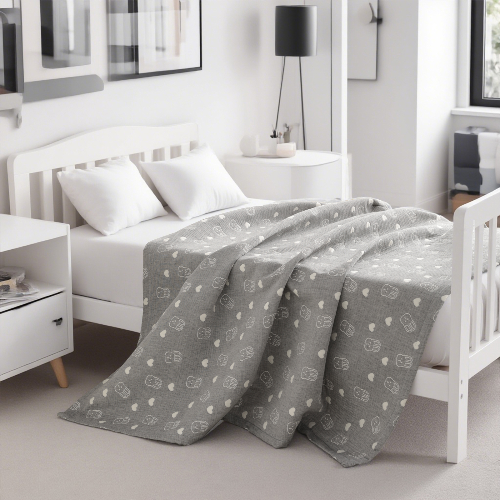 3 层薄纱棉质幼儿毯，轻便保暖，提花婴儿毯，四季皆宜