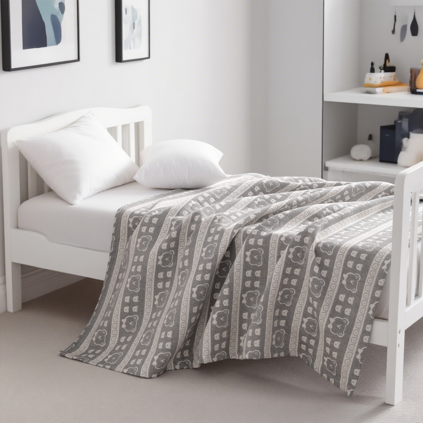 3 层薄纱棉质幼儿毯，轻便保暖，提花婴儿毯，四季皆宜