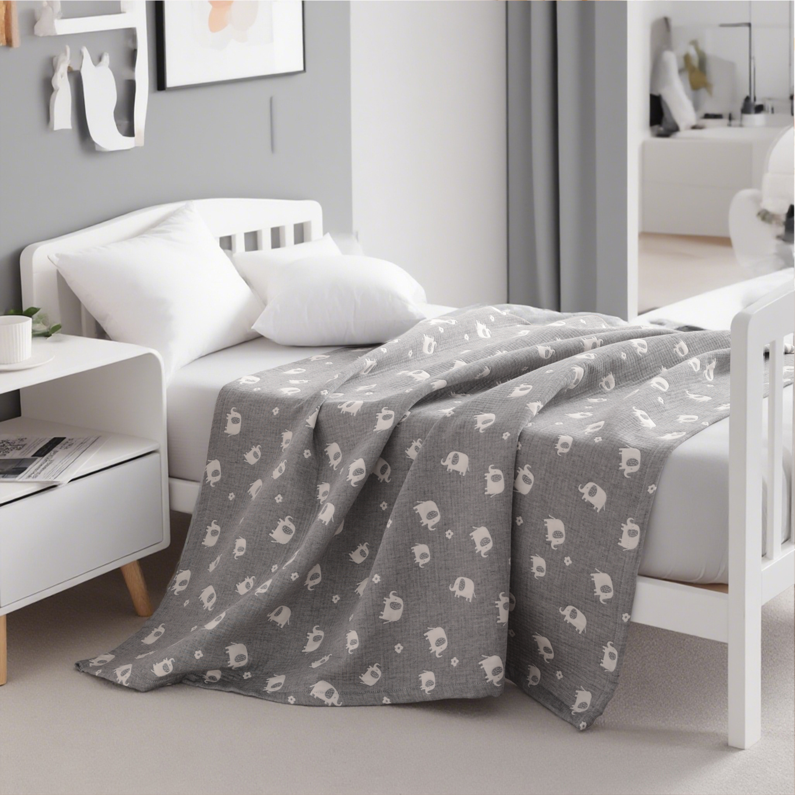 3 层薄纱棉质幼儿毯，轻便保暖，提花婴儿毯，四季皆宜