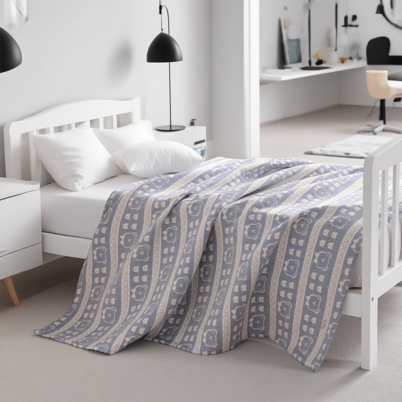 3 层薄纱棉质幼儿毯，轻便保暖，提花婴儿毯，四季皆宜