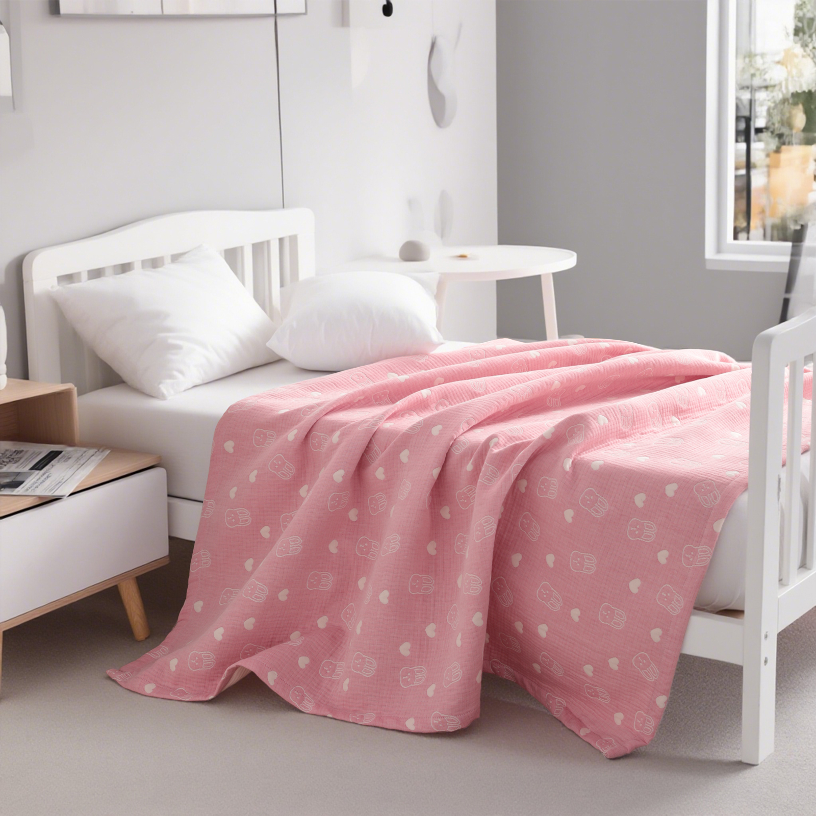 3 层薄纱棉质幼儿毯，轻便保暖，提花婴儿毯，四季皆宜