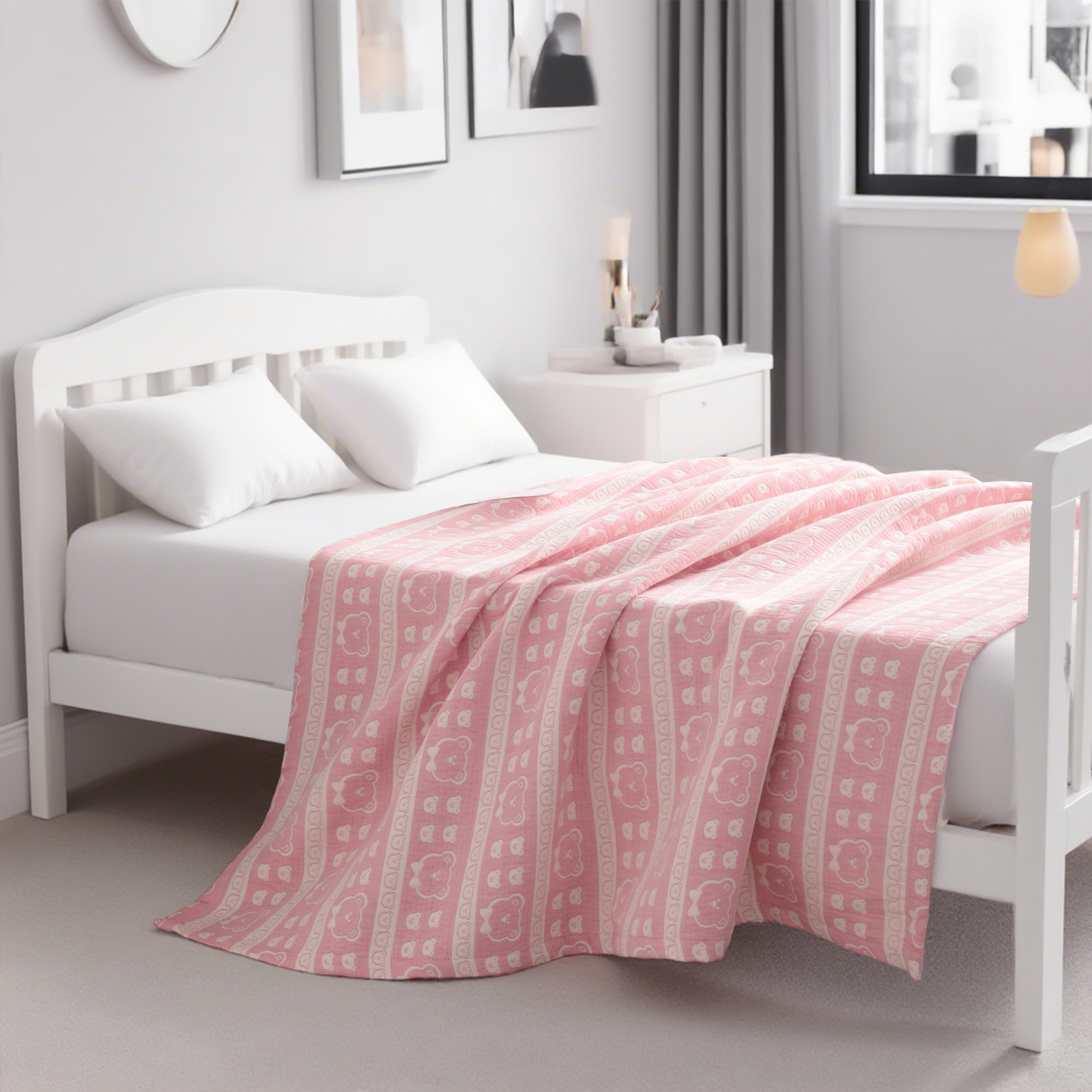 3-Layer Muslin Cotton Toddler Blanket, Lightweight and Warm, Jacquard Baby Blanket, Perfect for All Seasons