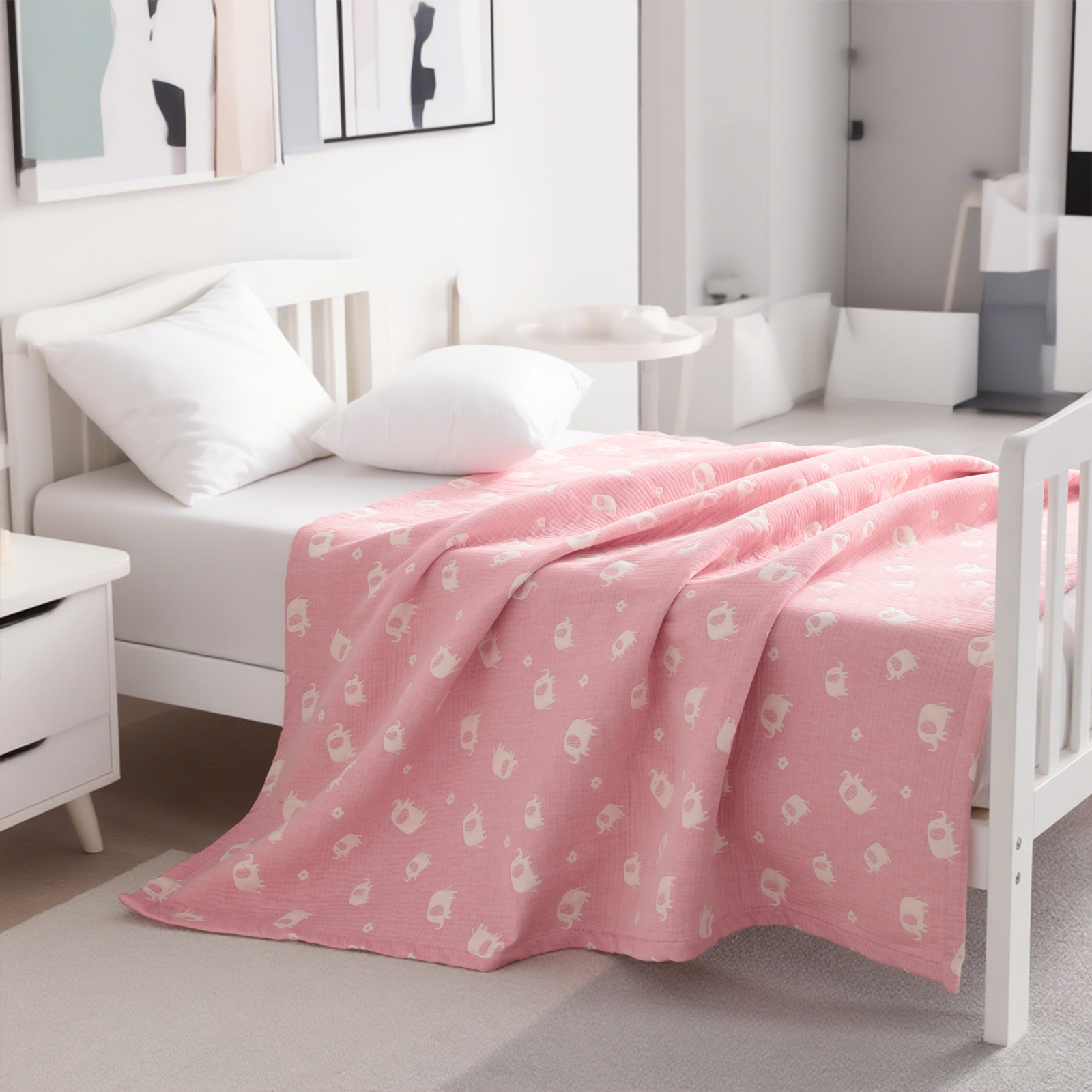 3-Layer Muslin Cotton Toddler Blanket, Lightweight and Warm, Jacquard Baby Blanket, Perfect for All Seasons