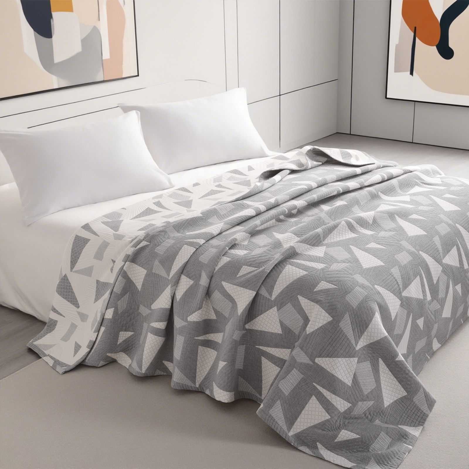 3-Layer Cotton Muslin Bed Blanket, Soft and Breathable Quilt for Adults, for All-Season Couch Sofa