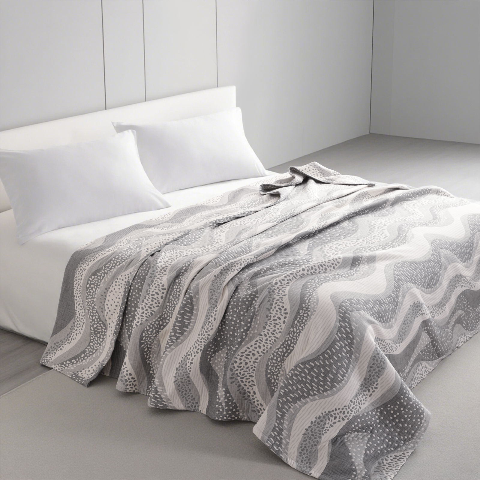 3 层纯棉薄纱床毯，柔软透气，成人用双层被，适用于四季沙发