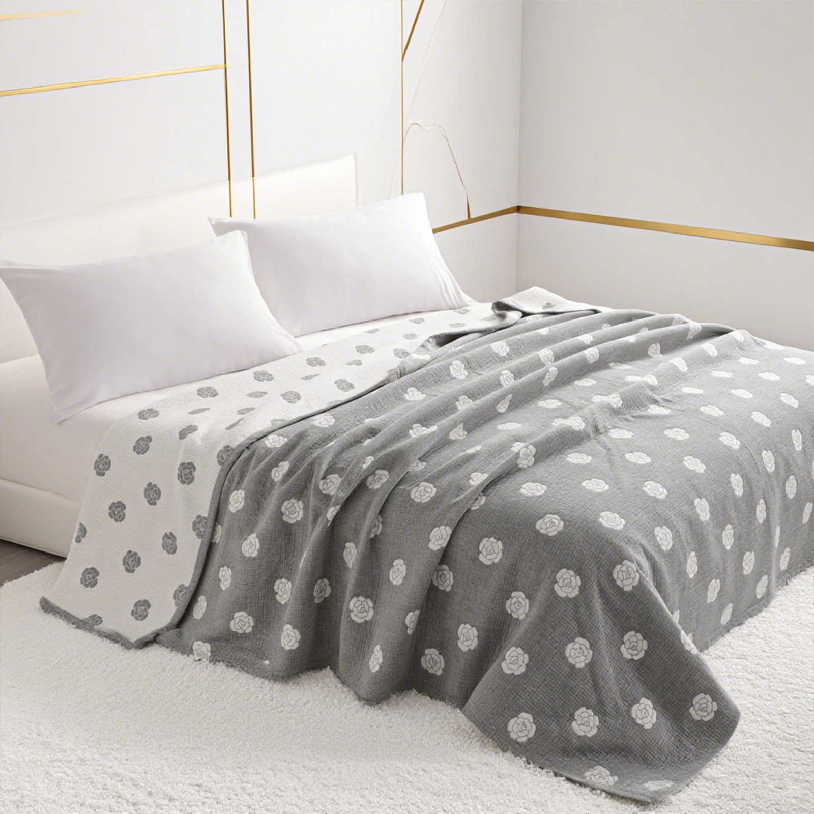 3 层纯棉薄纱床毯，柔软透气，成人用双层被，适用于四季沙发