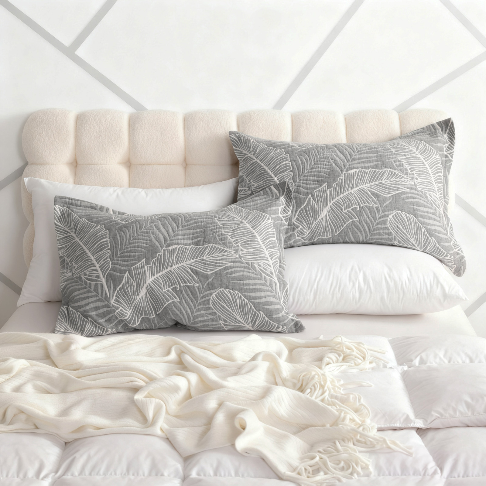 棉质枕套，3层平纹细布透气柔软保暖色织枕套，2只装，信封式封口