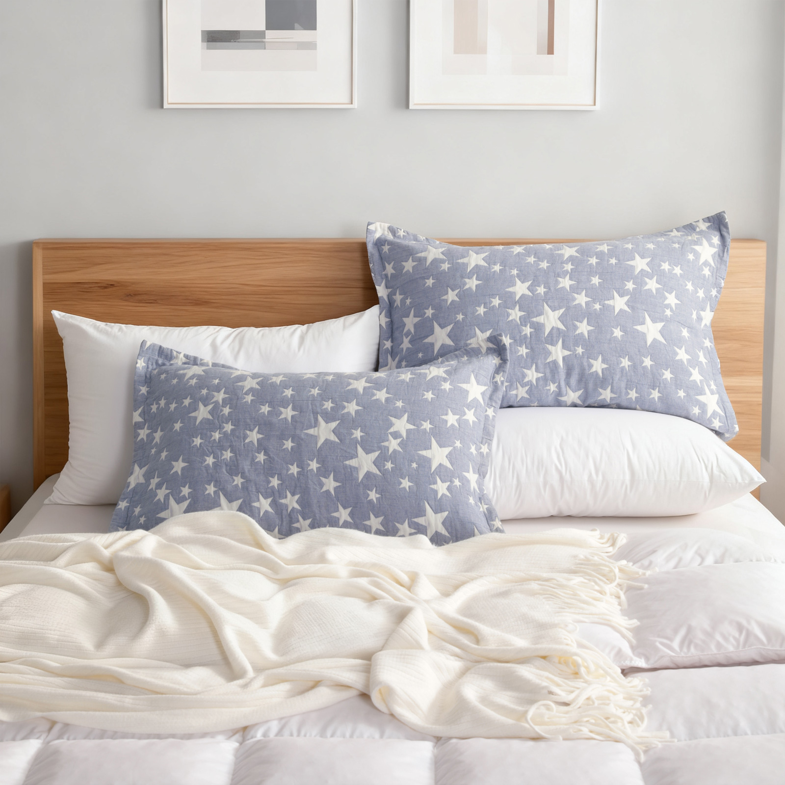 Cotton Pillow Shams, 3 Layer Muslin Breathable Soft Thermal Yarn Dyed Sham Covers, 2 Pack，with Envelope Closure