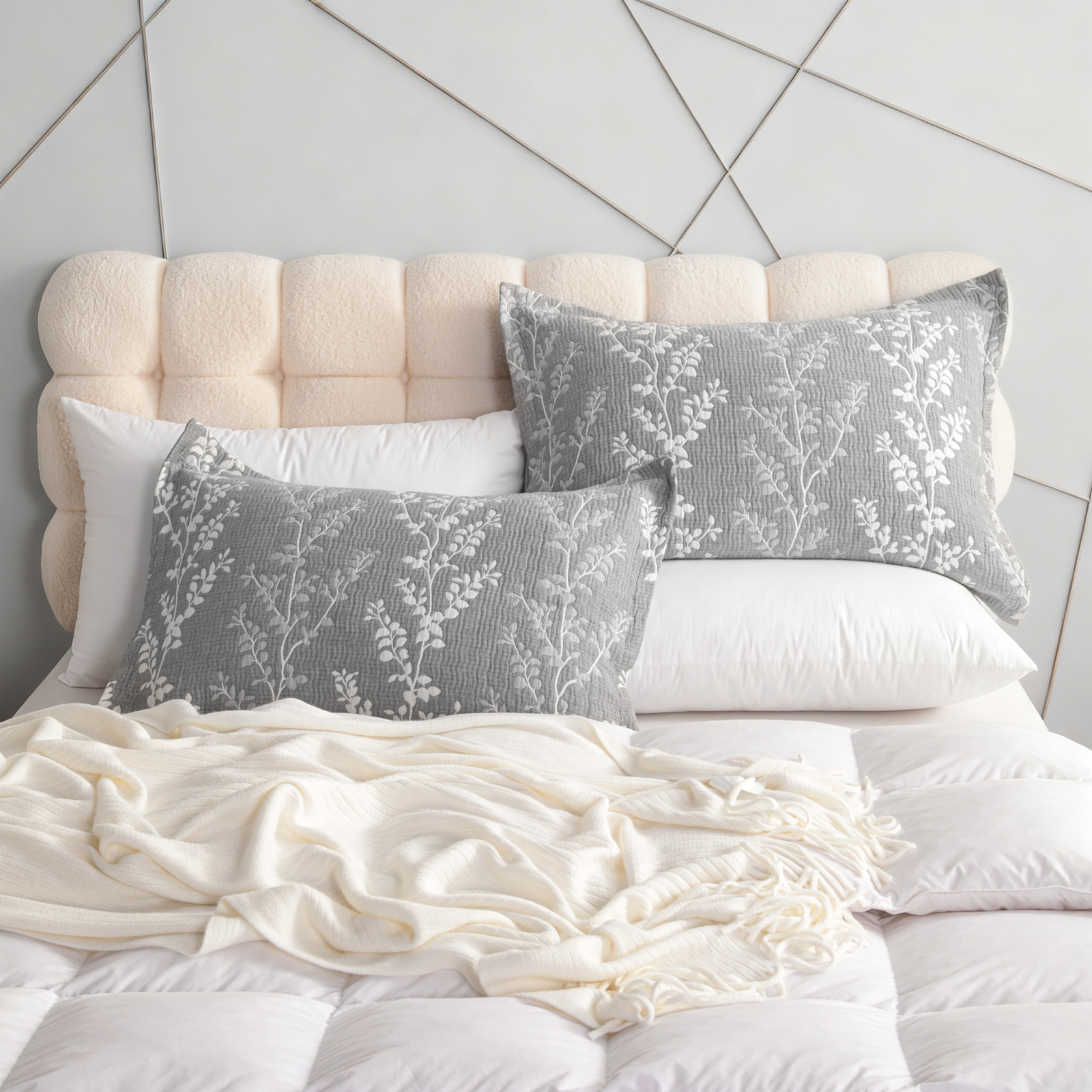 棉质枕套，3层平纹细布透气柔软保暖色织枕套，2只装，信封式封口