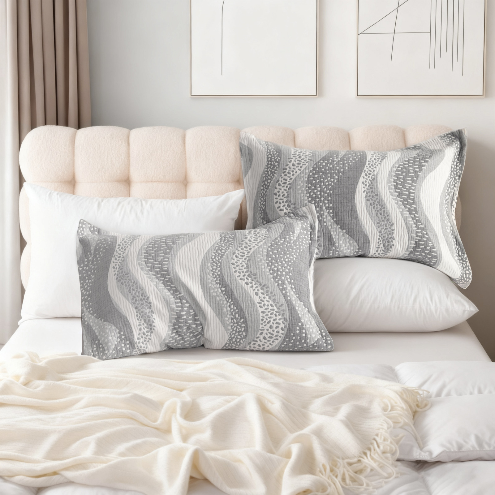 棉质枕套，3层平纹细布透气柔软保暖色织枕套，2只装，信封式封口