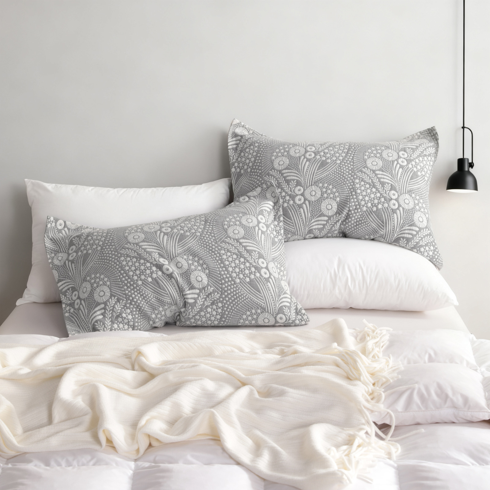 棉质枕套，3层平纹细布透气柔软保暖色织枕套，2只装，信封式封口