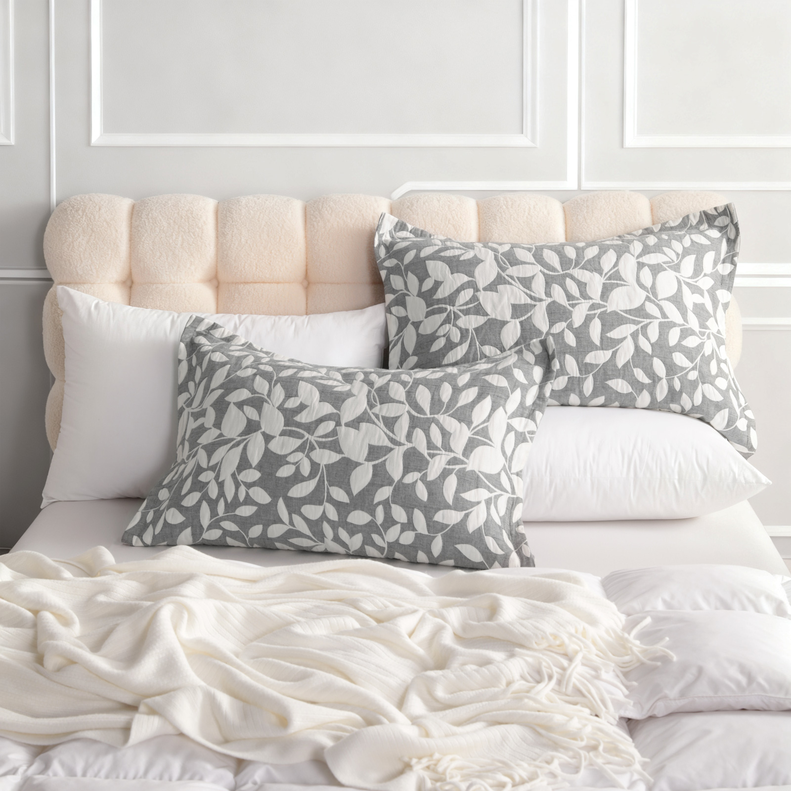 棉质枕套，3层平纹细布透气柔软保暖色织枕套，2只装，信封式封口