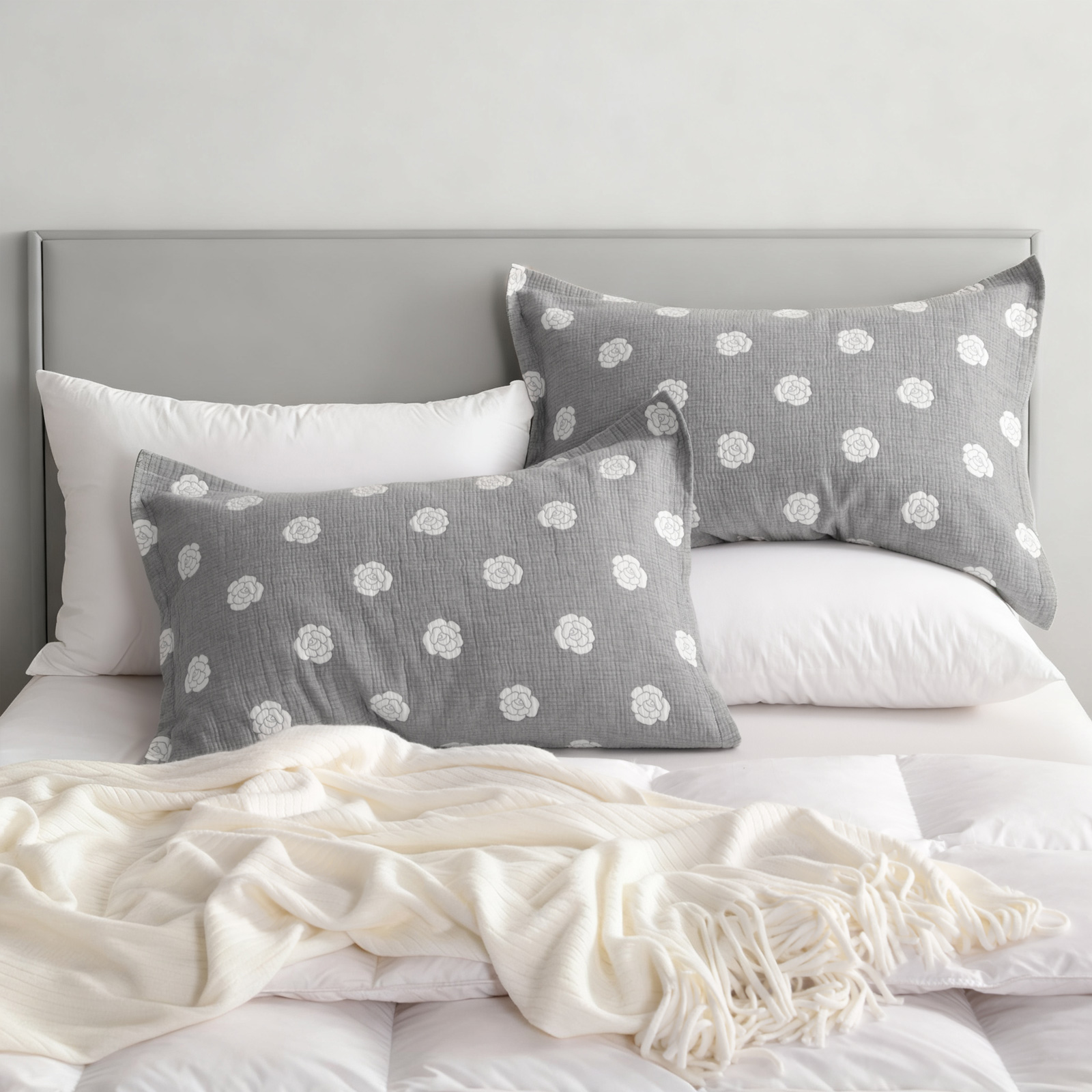 Cotton Pillow Shams, 3 Layer Muslin Breathable Soft Thermal Yarn Dyed Sham Covers, 2 Pack，with Envelope Closure