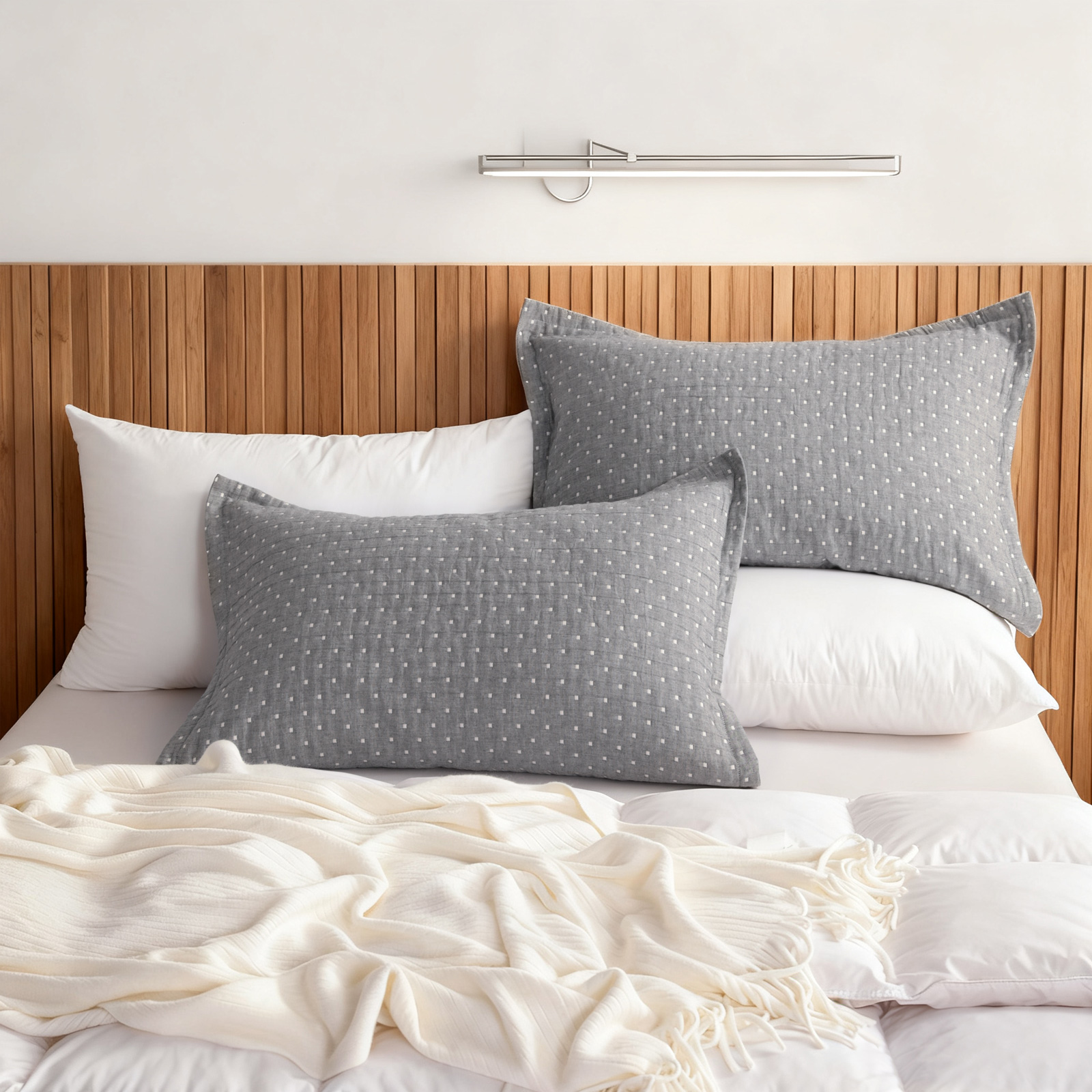 棉质枕套，3层平纹细布透气柔软保暖色织枕套，2只装，信封式封口