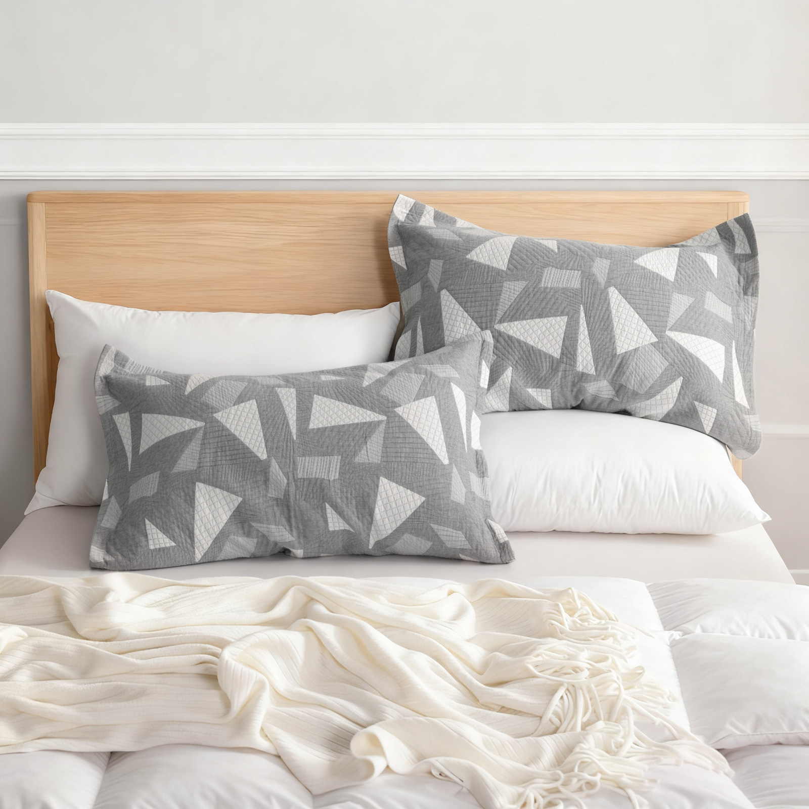 Cotton Pillow Shams, 3 Layer Muslin Breathable Soft Thermal Yarn Dyed Sham Covers, 2 Pack，with Envelope Closure