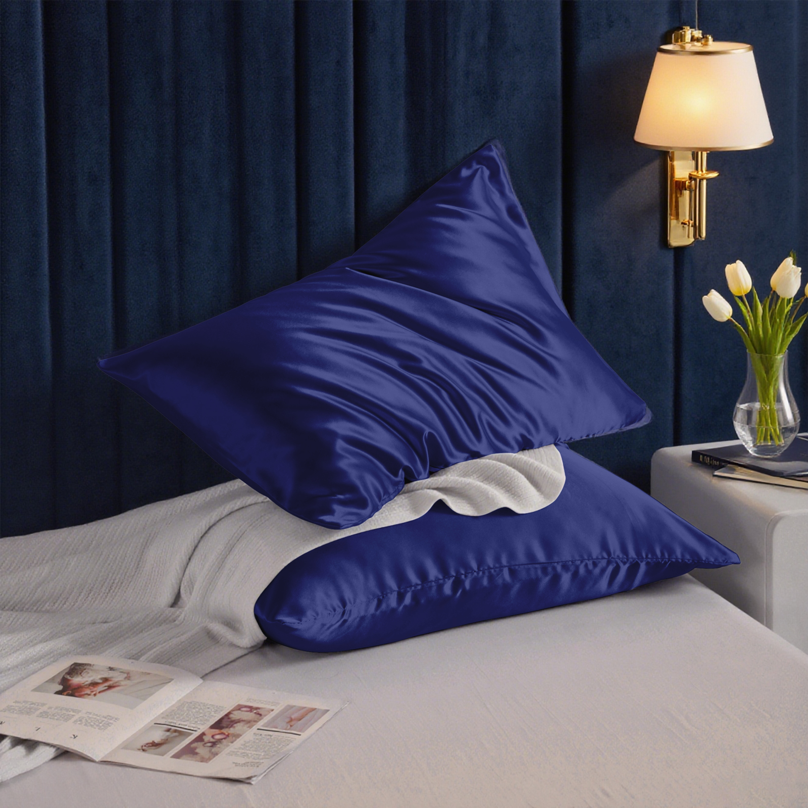Two Glossy Satin Pillowcases, Luxurious and Silky Pillow Cases with Envelope Closure for Hair and Skin