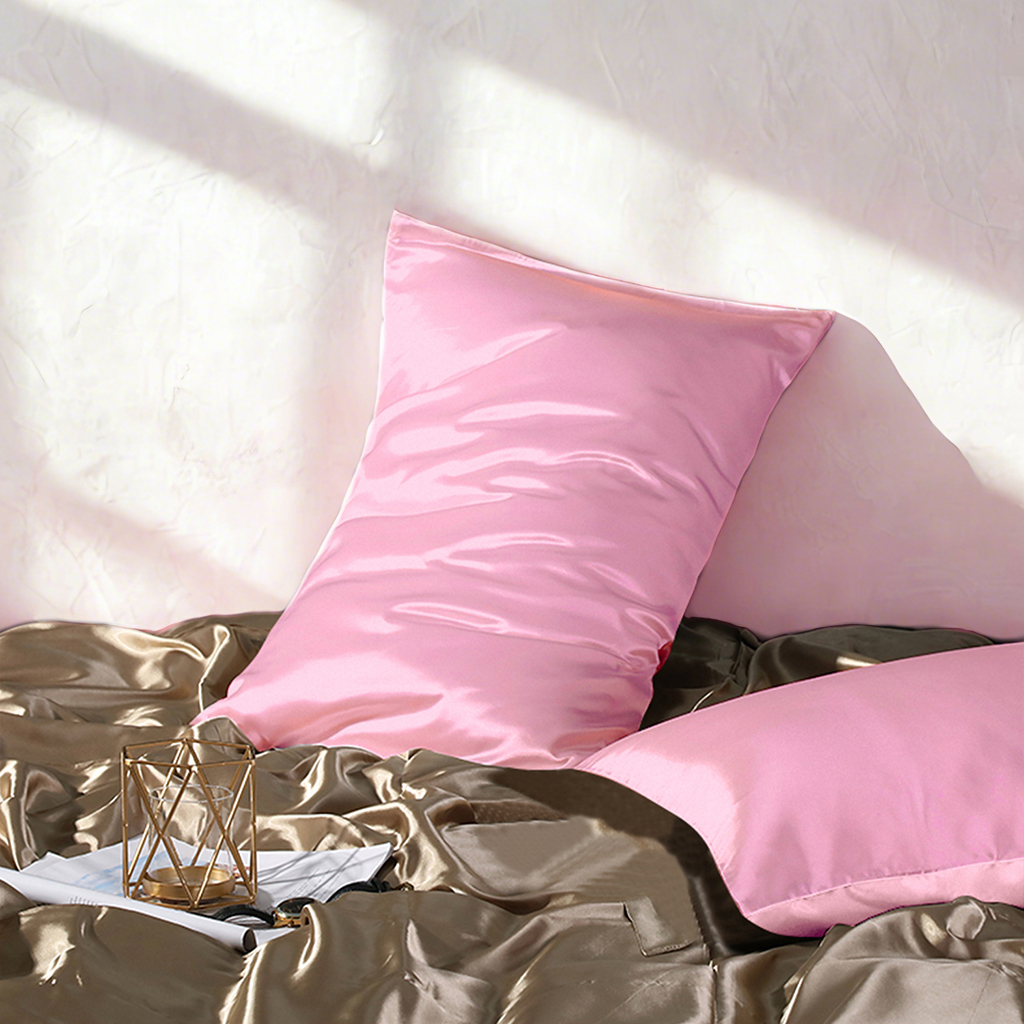 Two Glossy Satin Pillowcases, Luxurious and Silky Pillow Cases with Envelope Closure for Hair and Skin