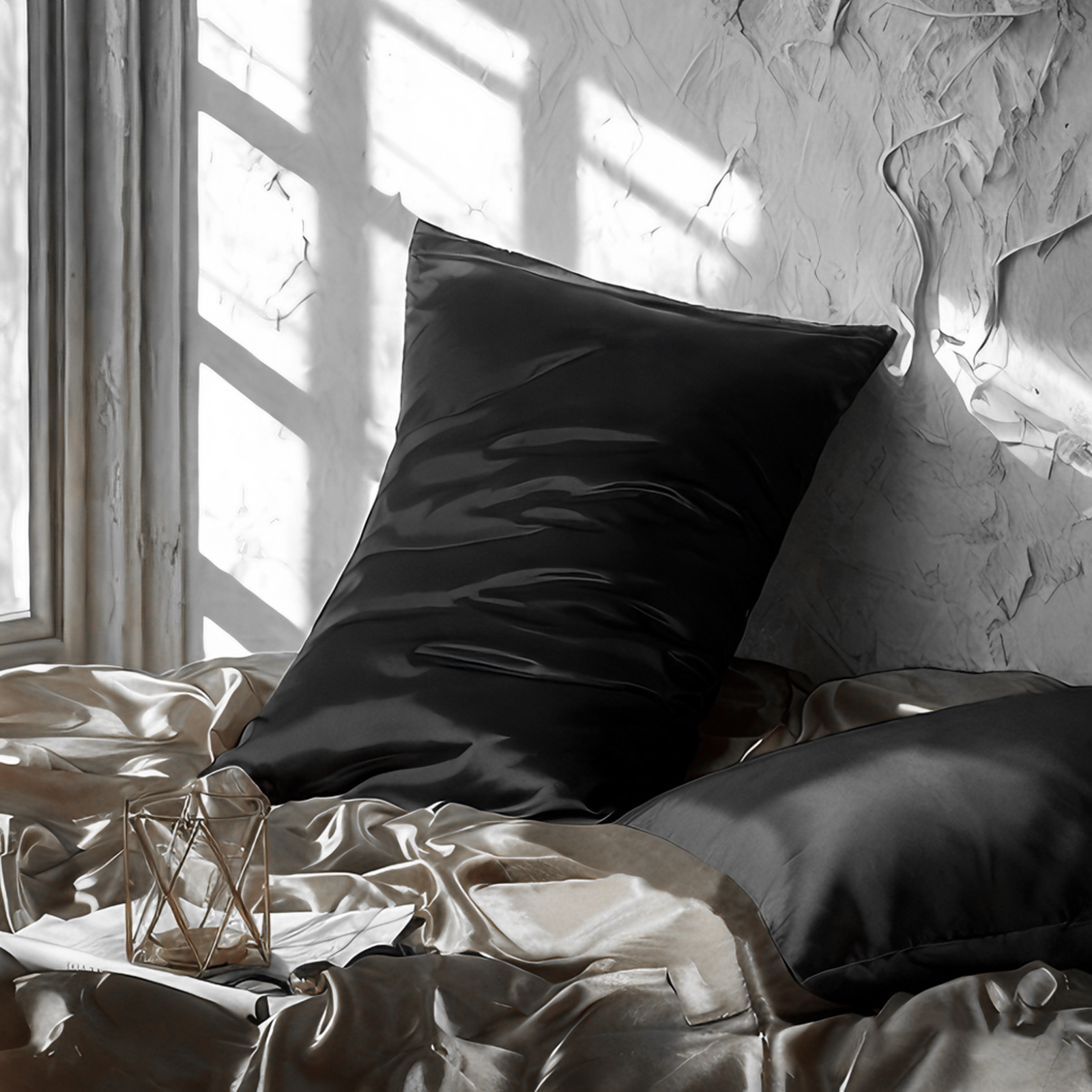 Two Glossy Satin Pillowcases, Luxurious and Silky Pillow Cases with Envelope Closure for Hair and Skin