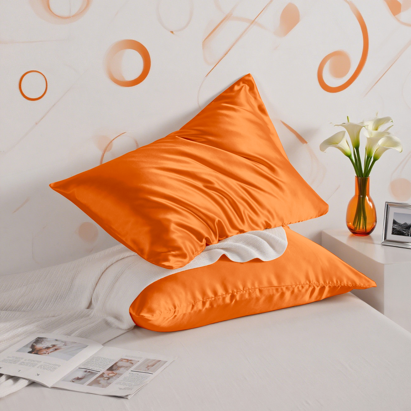 2个有光色丁枕套，奢华丝滑枕套，信封式封口，适合头发和皮肤