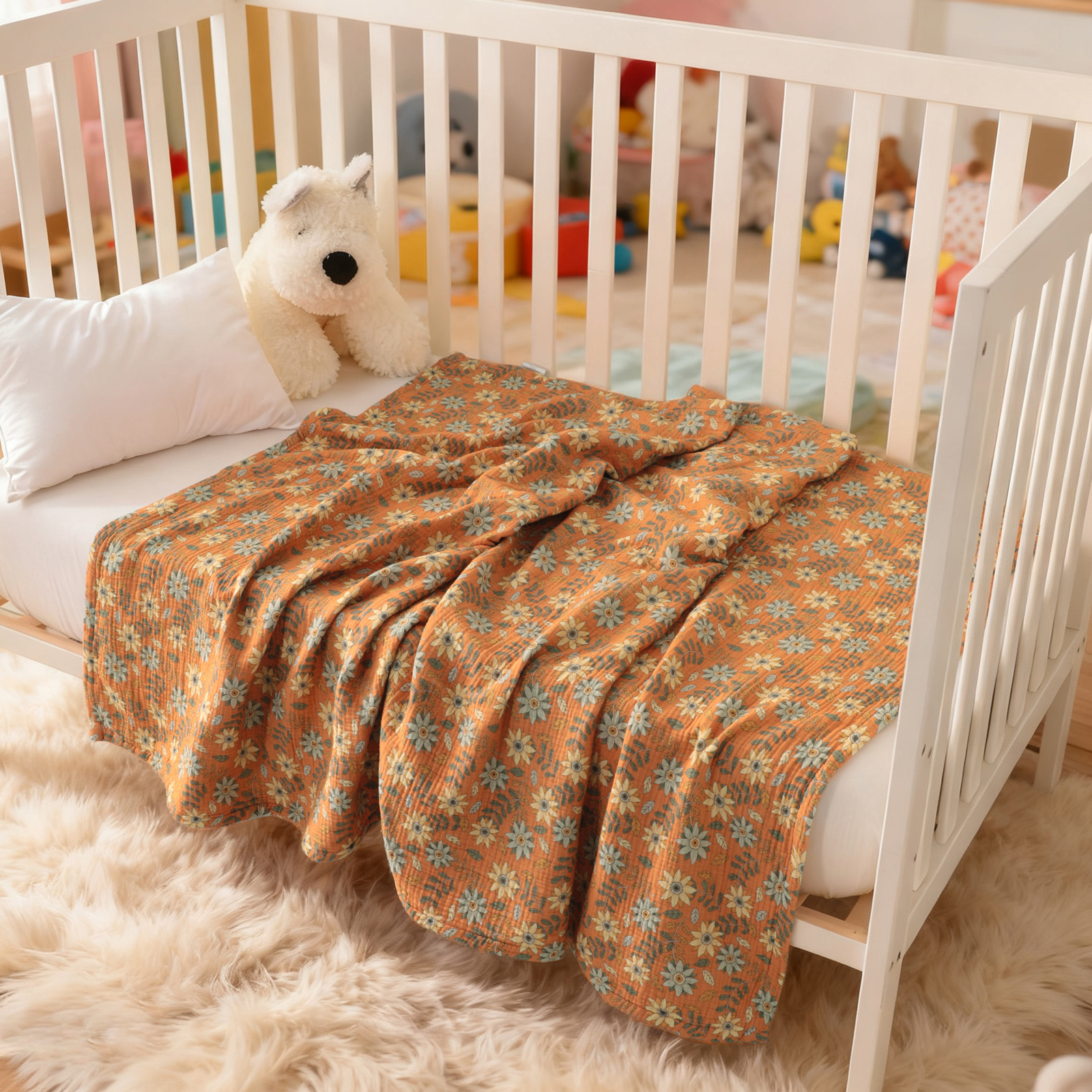 纯棉四层纱布婴儿毯，柔软​​透气，午睡毯，适合新生儿和婴儿，四季皆宜