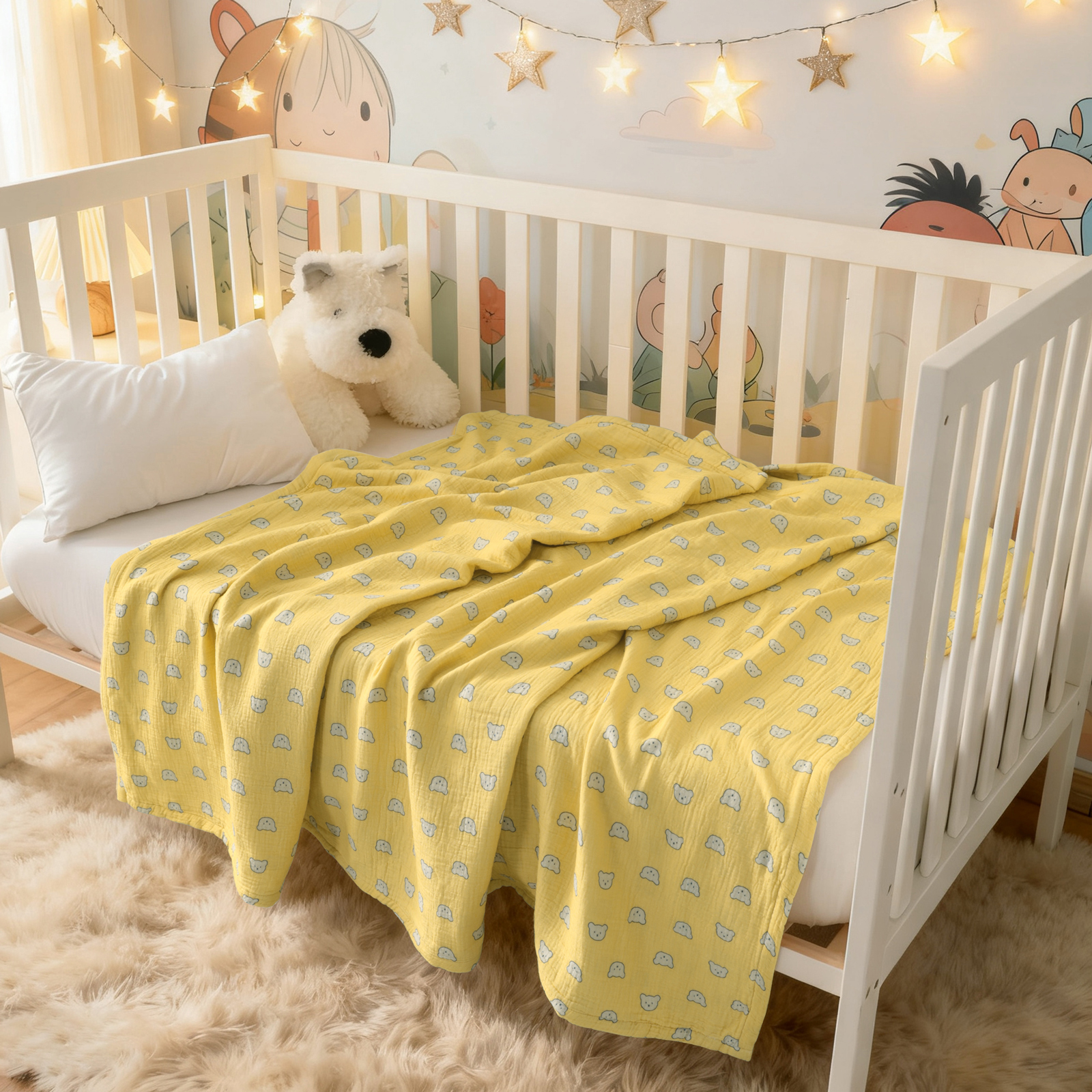 纯棉四层纱布婴儿毯，柔软​​透气，午睡毯，适合新生儿和婴儿，四季皆宜