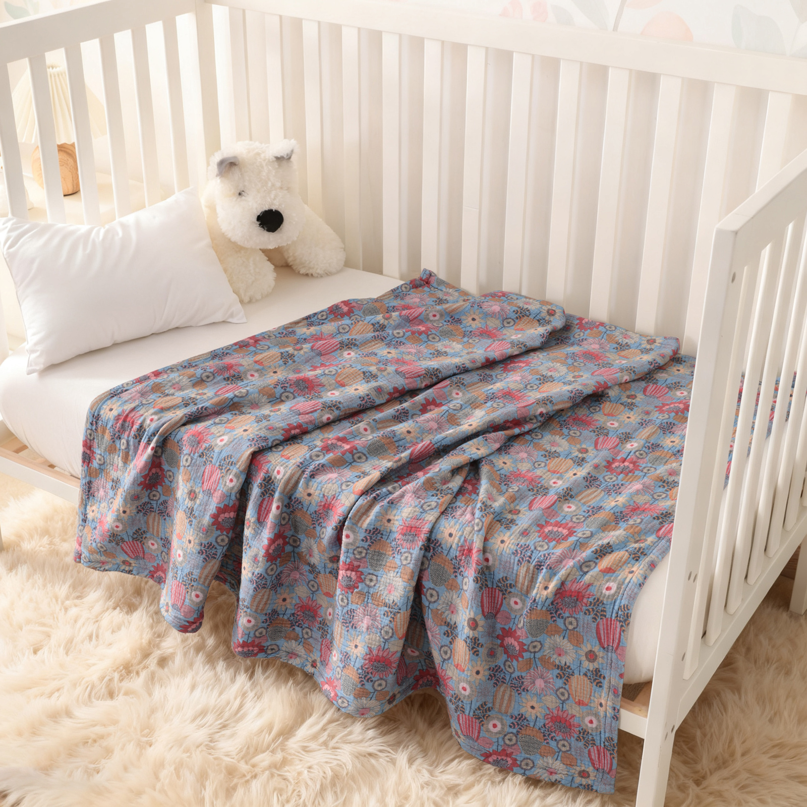 纯棉四层纱布婴儿毯，柔软​​透气，午睡毯，适合新生儿和婴儿，四季皆宜