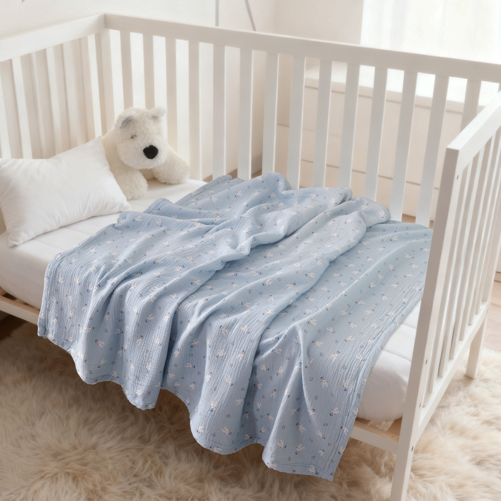 纯棉四层纱布婴儿毯，柔软​​透气，午睡毯，适合新生儿和婴儿，四季皆宜