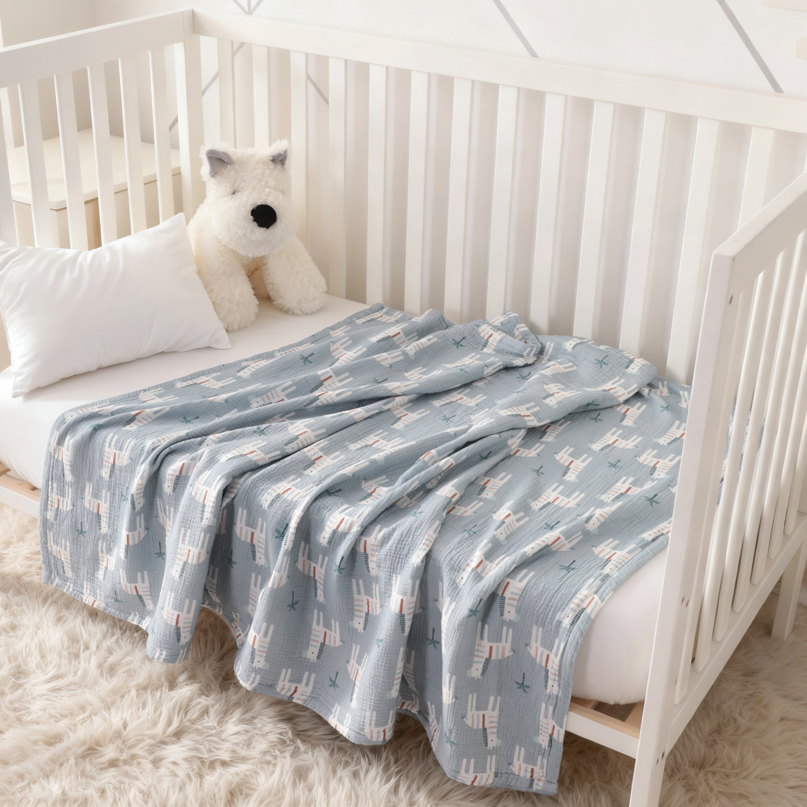 纯棉双层纱布婴儿襁褓毯，轻薄柔软透气，适用于婴儿床和婴儿车