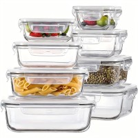 玻璃食品储存容器，膳食准备，带防漏锁盖的气密便当盒，适用于微波炉、午餐盒、烤箱、冰柜和洗碗机